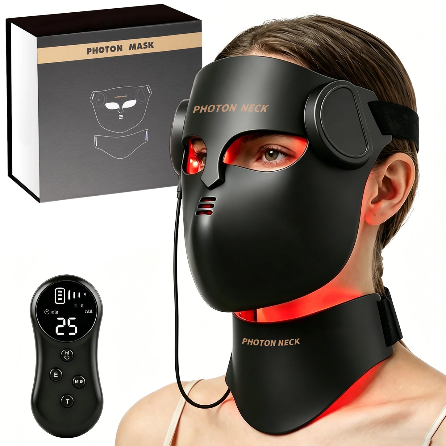 8-Color LED & Near Infrared Light Therapy Face & Neck Mask - Silicone Anti-Aging, Acne & Wrinkle Reduction Device