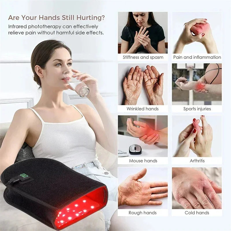 2PCS Red Light Therapy Gloves, 660nm 850nm Infrared Hand Massager with Pulse Mode for Arthritis & Palm Pain Relief