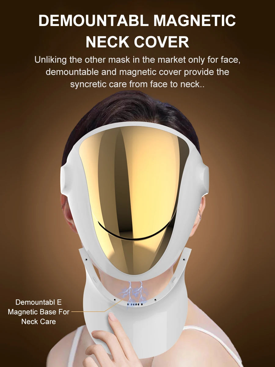 Professional 807 LED Face & Neck Light Therapy Mask - Infrared & 3-Color Therapy for Anti-Aging & Acne