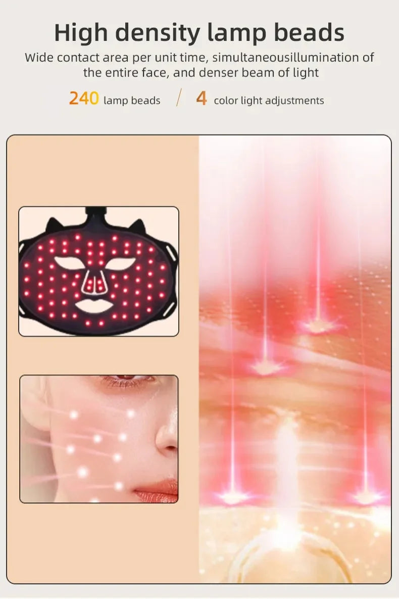 LED Cat-Ear Red Light Therapy Face Mask - Anti-Aging & Acne Treatment - Portable Photon Facial Skin Rejuvenation Tool