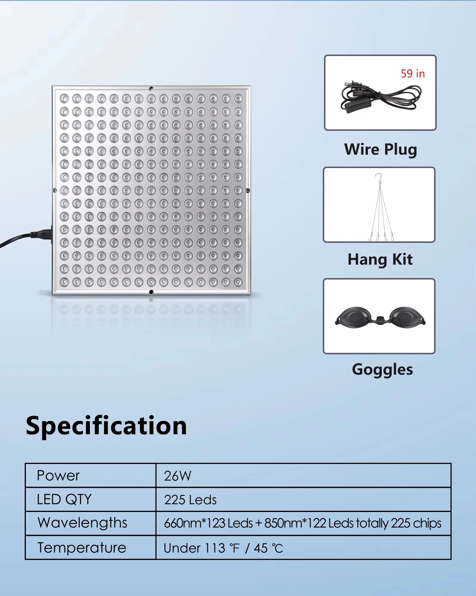 225 LEDs Red Light Therapy Panel, 660nm 850nm Infrared Light Therapy Device for Facial Anti-Aging & Body Pain Relief