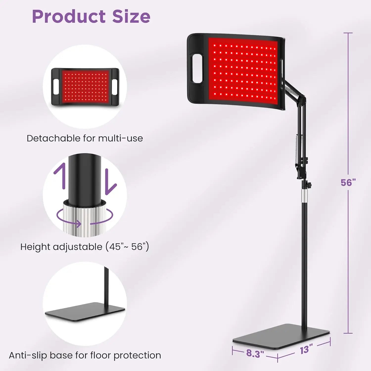 104 LEDs Red Light Therapy Lamp with Floor & Desktop Stands, 660nm 850nm Infrared Device for Face & Full Body Relief
