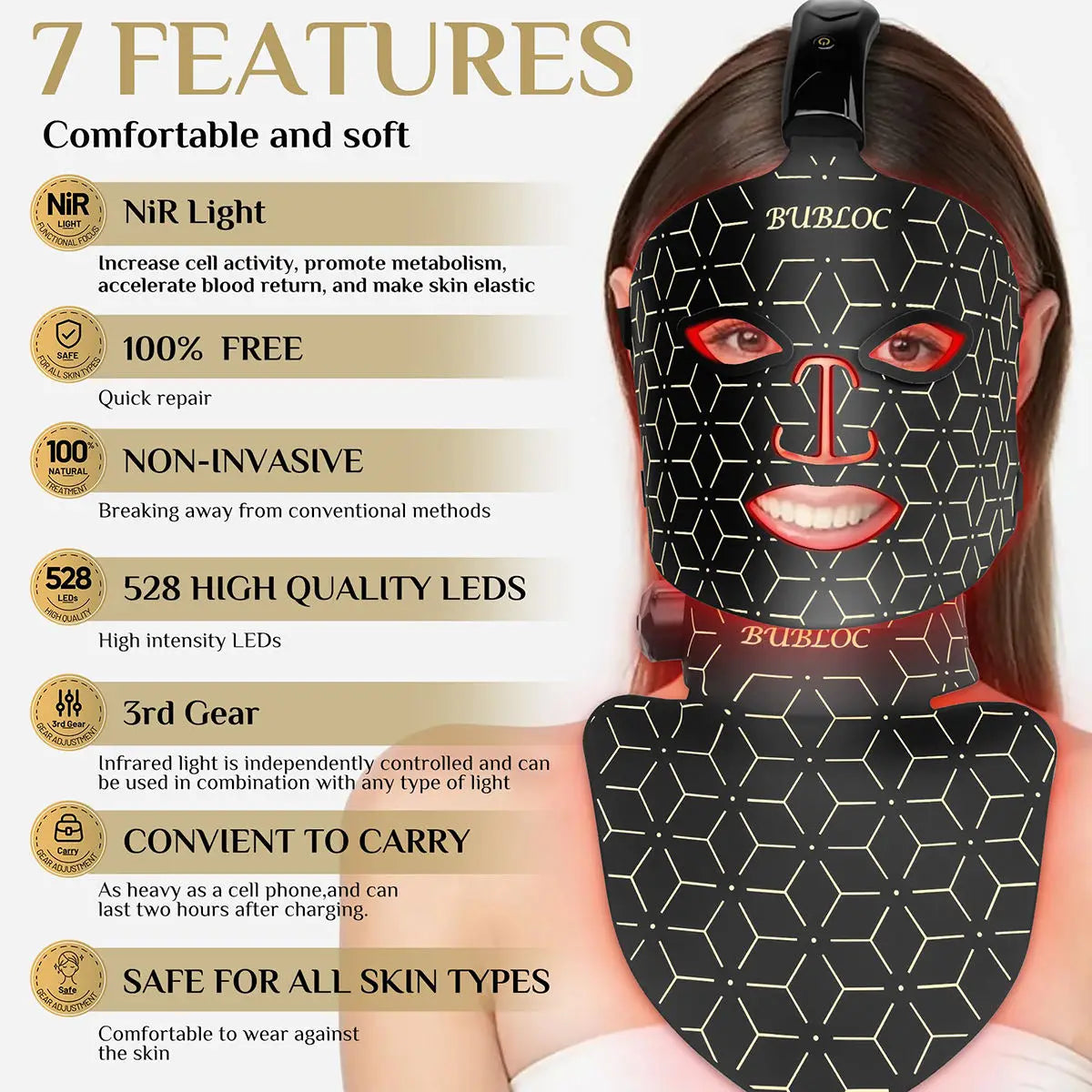 Portable Red & Near Infrared LED Silicone Face Mask - Anti-Aging, Skin Repair & Brightening for Home Use