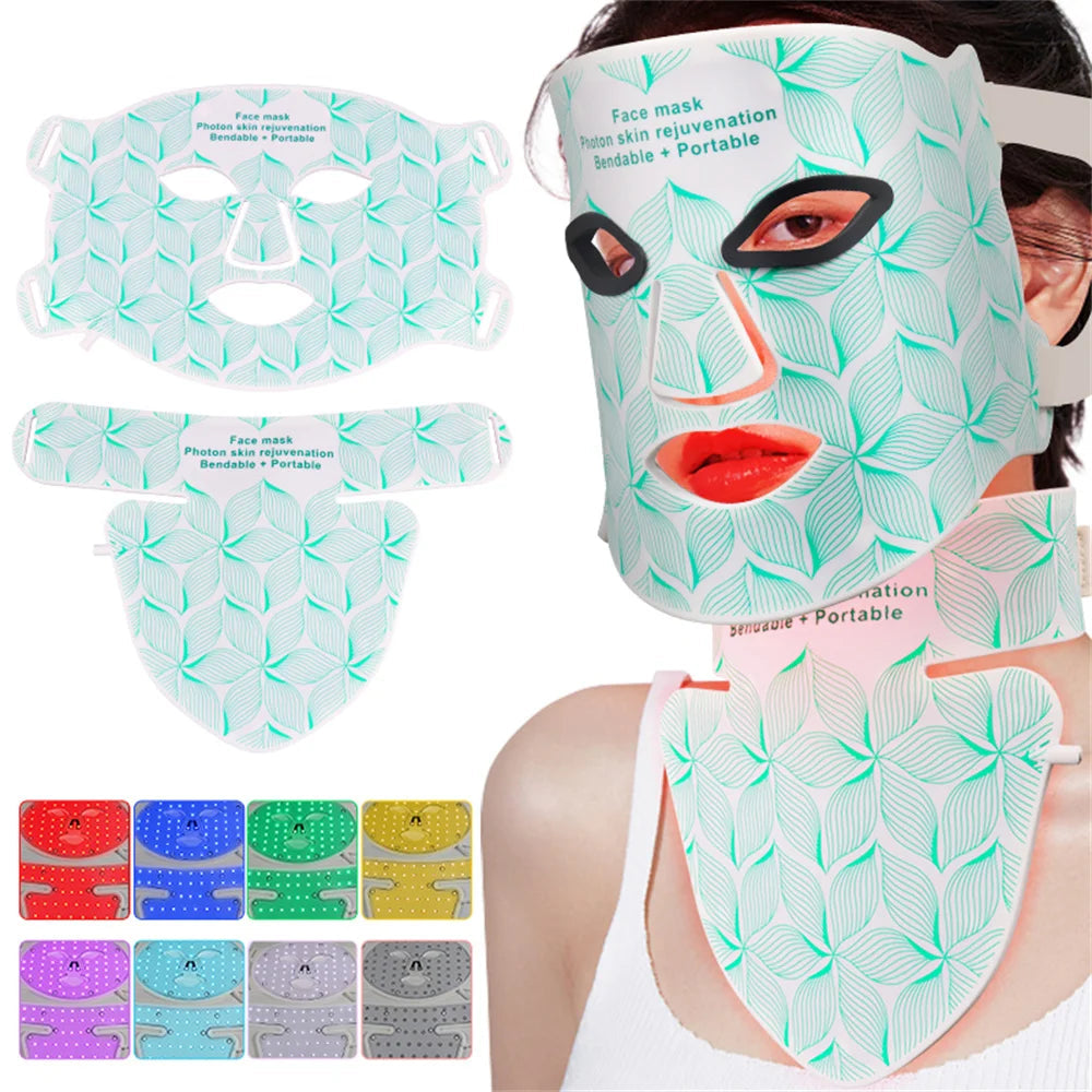 8-Color LED Face & Neck Light Therapy Mask - 480 Beams Red Light Therapy for Anti-Aging & Acne