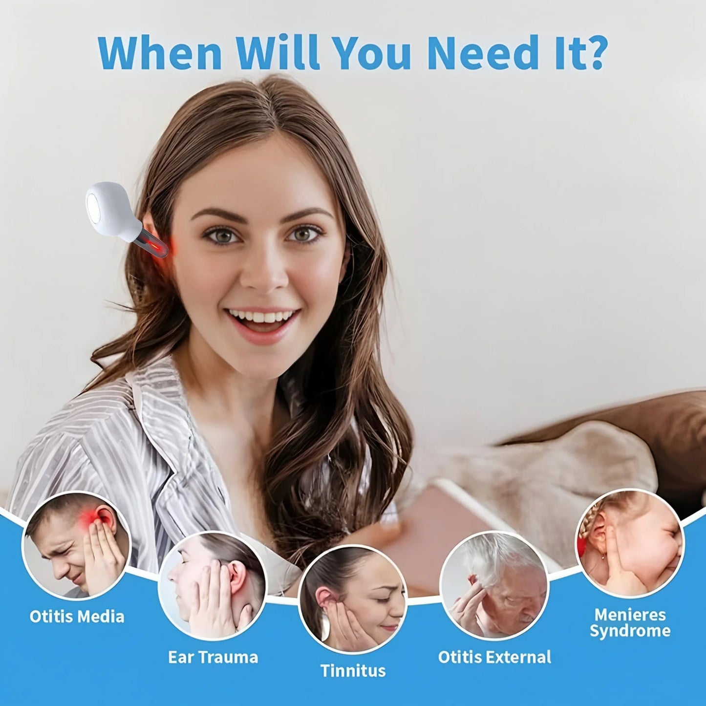 650nm Red Light Laser Ear Therapy Device, Infrared Ear Canal Irradiation for Tinnitus Relief & Otitis Media Treatment