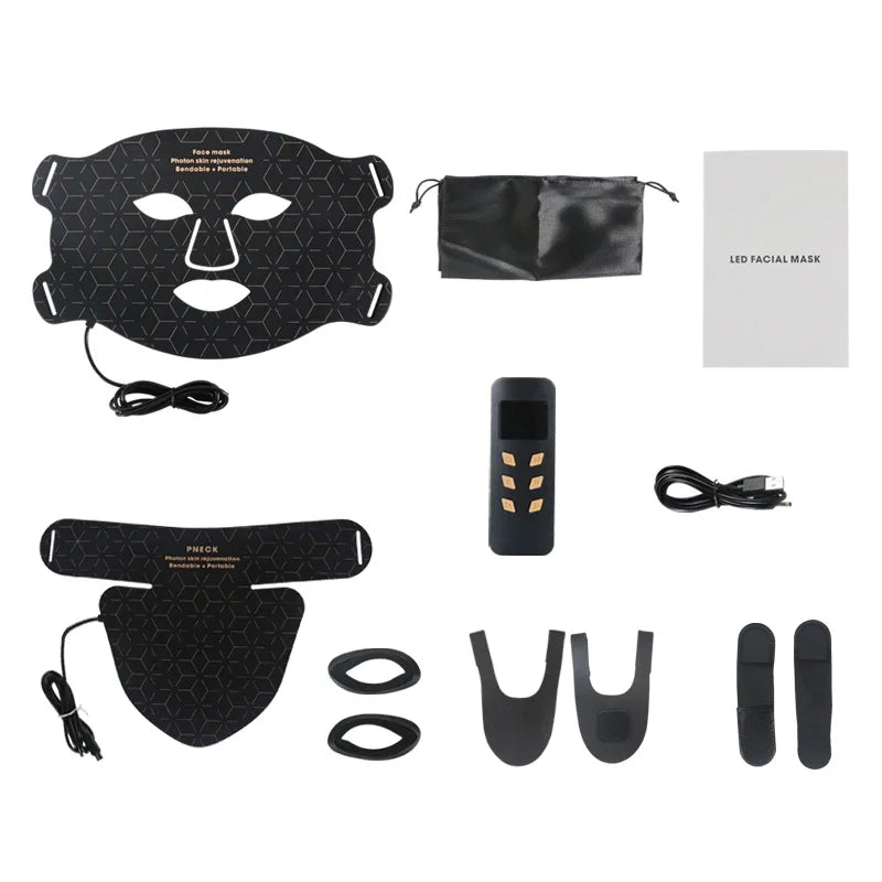 4-Color LED & Near Infrared Silicone Face & Neck Mask - Anti-Aging, Rejuvenation & Skin Repair for Home SPA