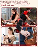 Cordless Red Light Therapy Wrist Wrap, 36 LEDs 660nm 850nm Infrared Heated Massager for Arm Knee Pain Relief (3000mAh)