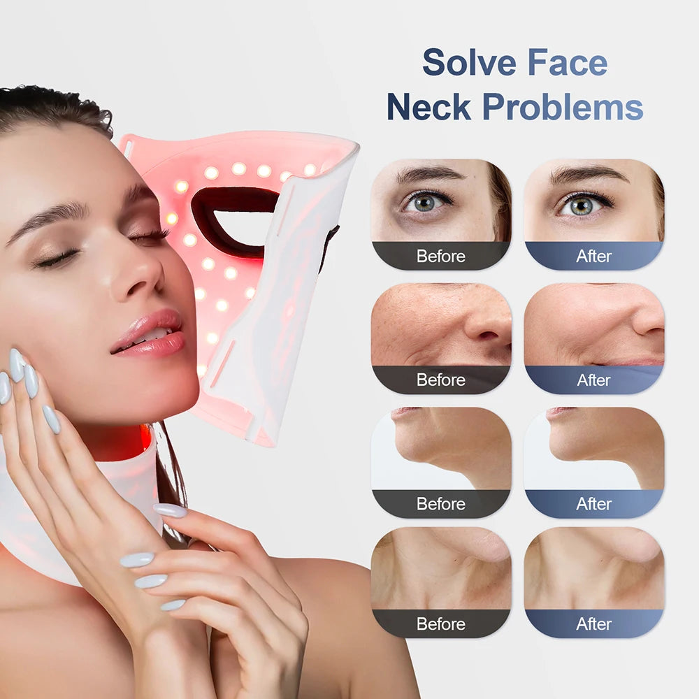 7-Color Silicone LED Face & Neck Therapy Mask - Professional Red Light Therapy for Skin Rejuvenation