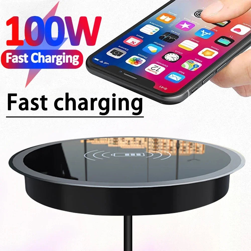 15W Built-in Desktop Wireless Charger for QI, iPhone 13/12, Galaxy S22/S20 Ultra