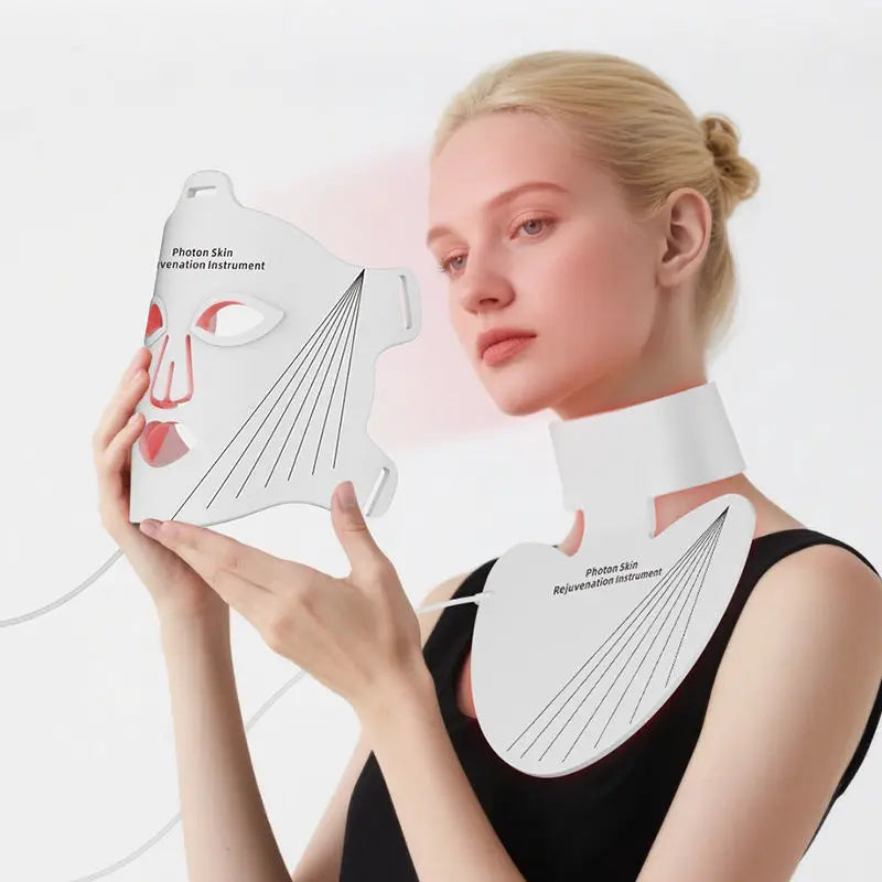 8-Color LED Face & Neck Light Therapy Mask - Professional Red Light & NIR Therapy for Anti-Aging