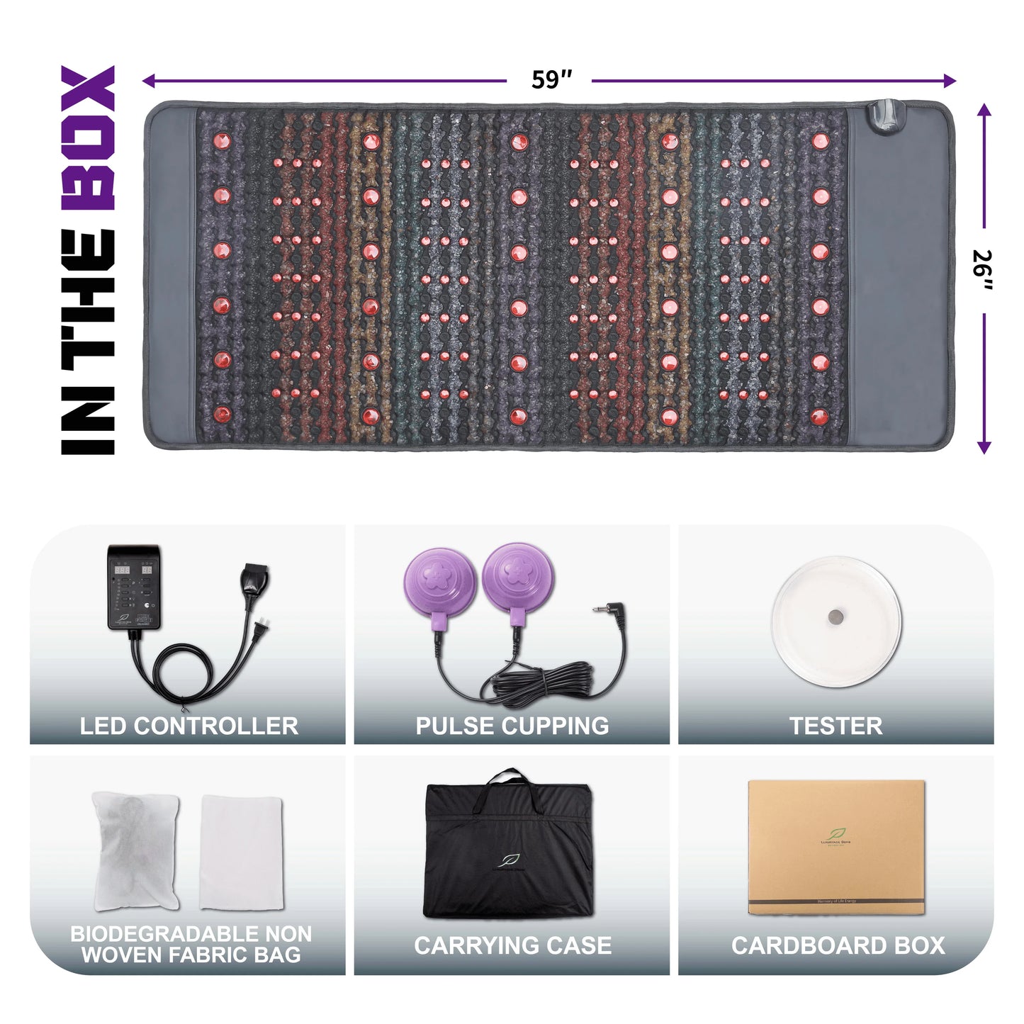 PEMF Infrared Therapy Mat 66x148cm | 8 Crystal Gemstones | 114-LED Red & NIR Light | 6 PEMF Coils | Large Body Massage Mattress
