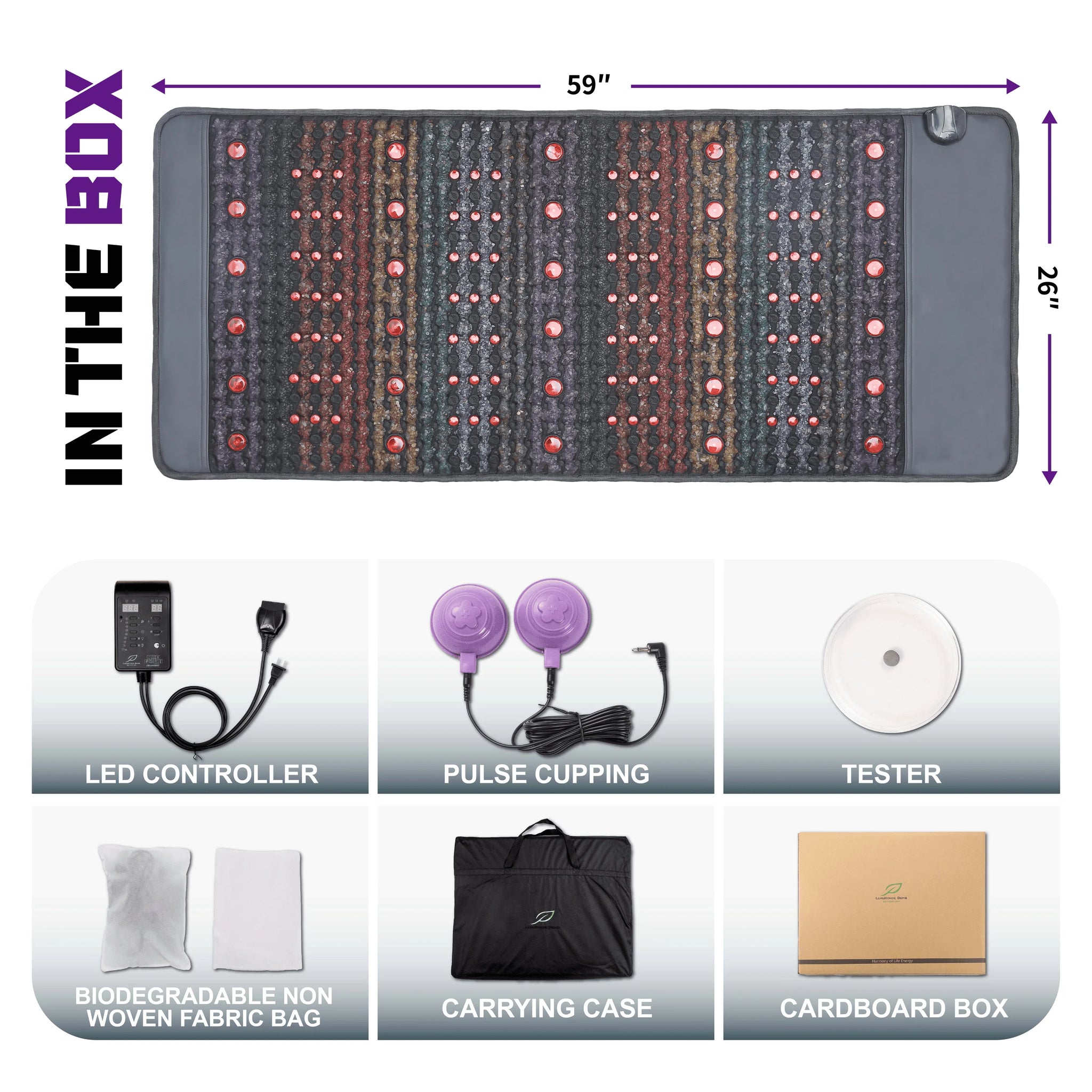 PEMF Infrared Therapy Mat 66x148cm | 8 Crystal Gemstones | 114-LED Red & NIR Light | 6 PEMF Coils | Large Body Massage Mattress