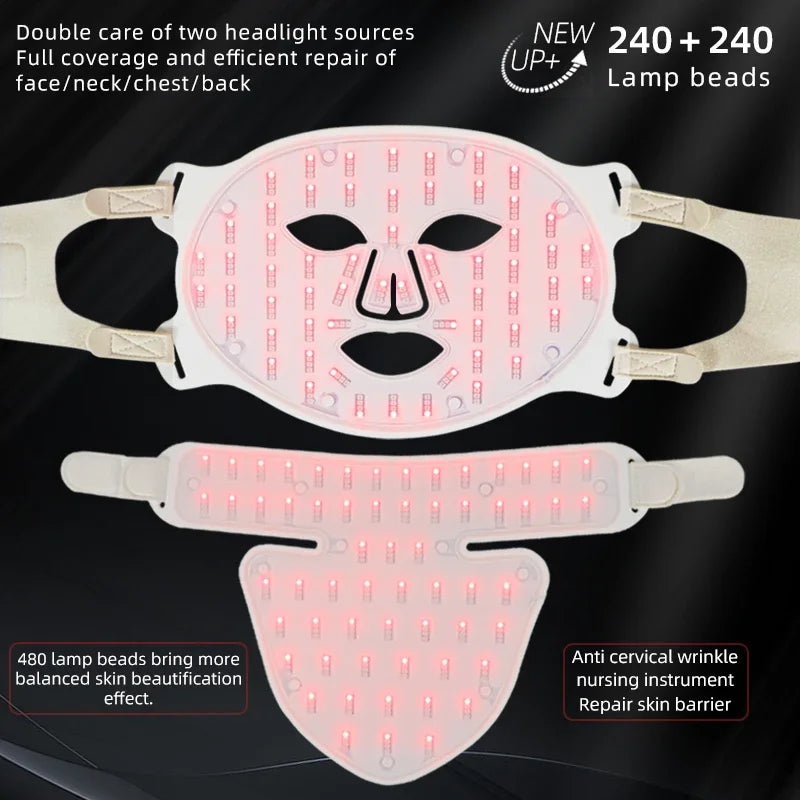 4-Color LED & Near Infrared Silicone Face & Neck Mask - Anti-Aging, Rejuvenation & Skin Repair for Home SPA