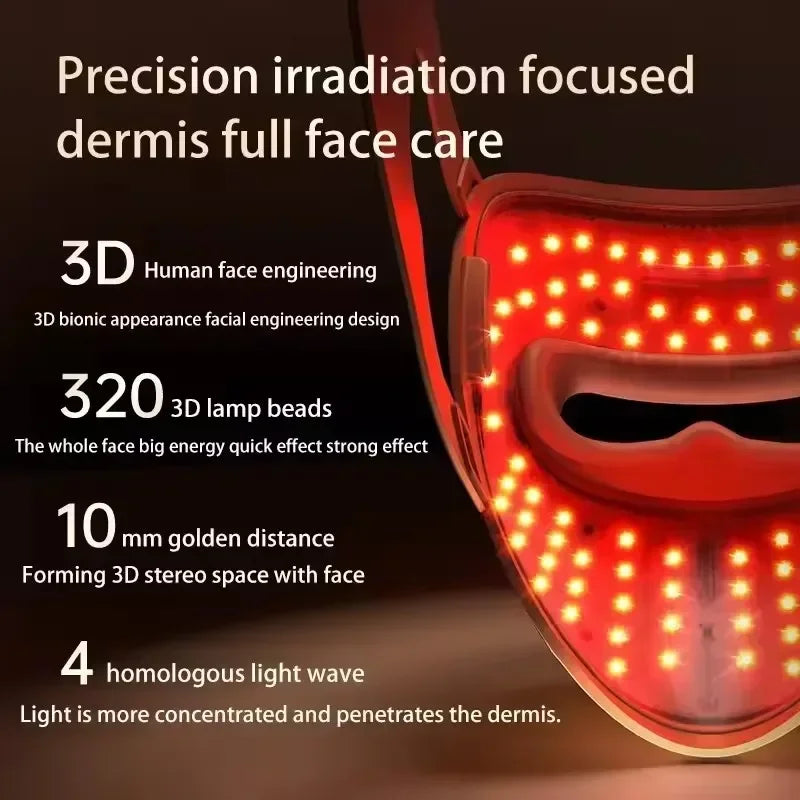 320 LED Red Light Therapy Mask - 3D Silicone Face & Neck Device for Anti-Aging & Acne Care
