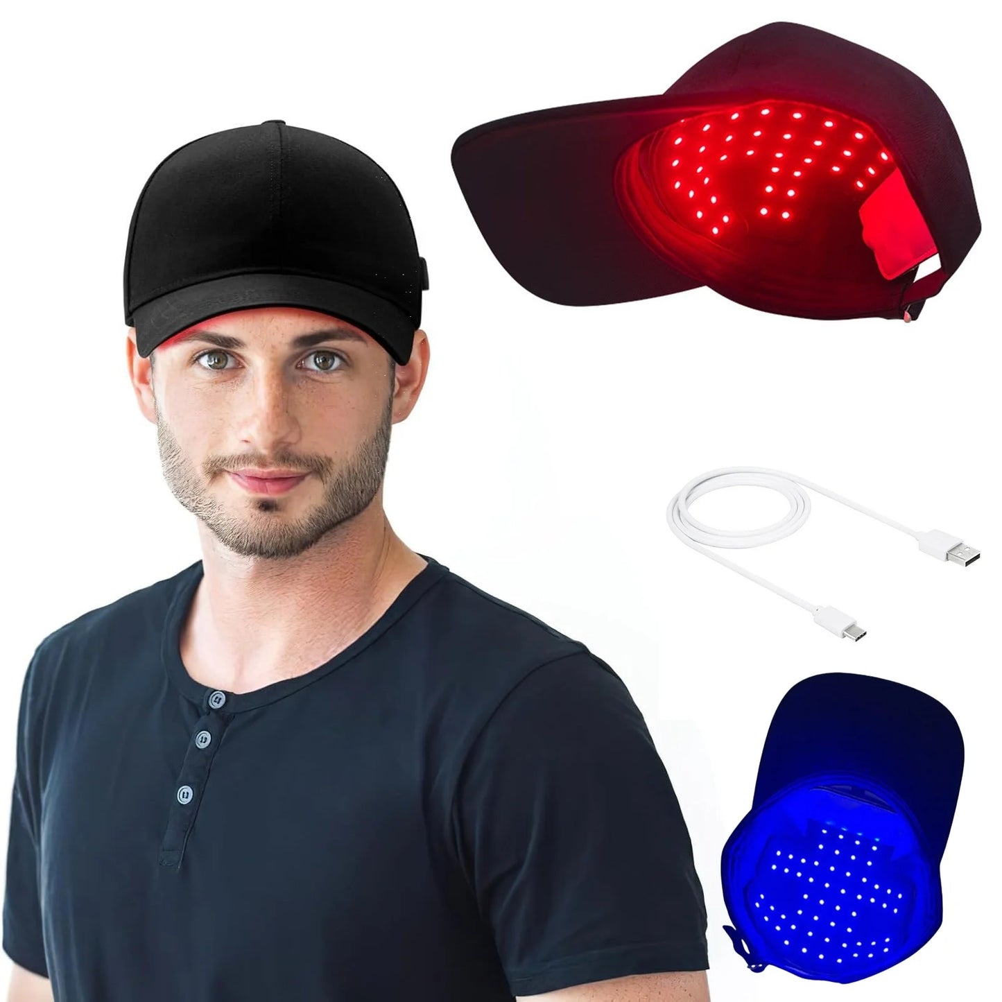Rechargeable Red Light Therapy Cap for Hair Growth, Infrared LED Anti-Hair Loss Hat for Scalp Treatment & Hair Thickness