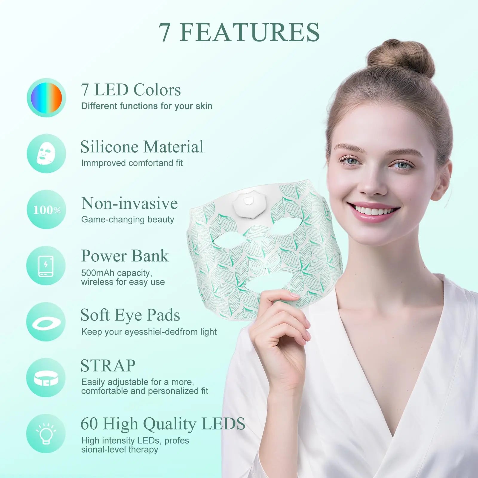 7-Color LED Light Therapy Face Mask - Photon Red Light for Anti-Aging, Wrinkles, Acne, Pore Control & Skin Tightening - Home Use