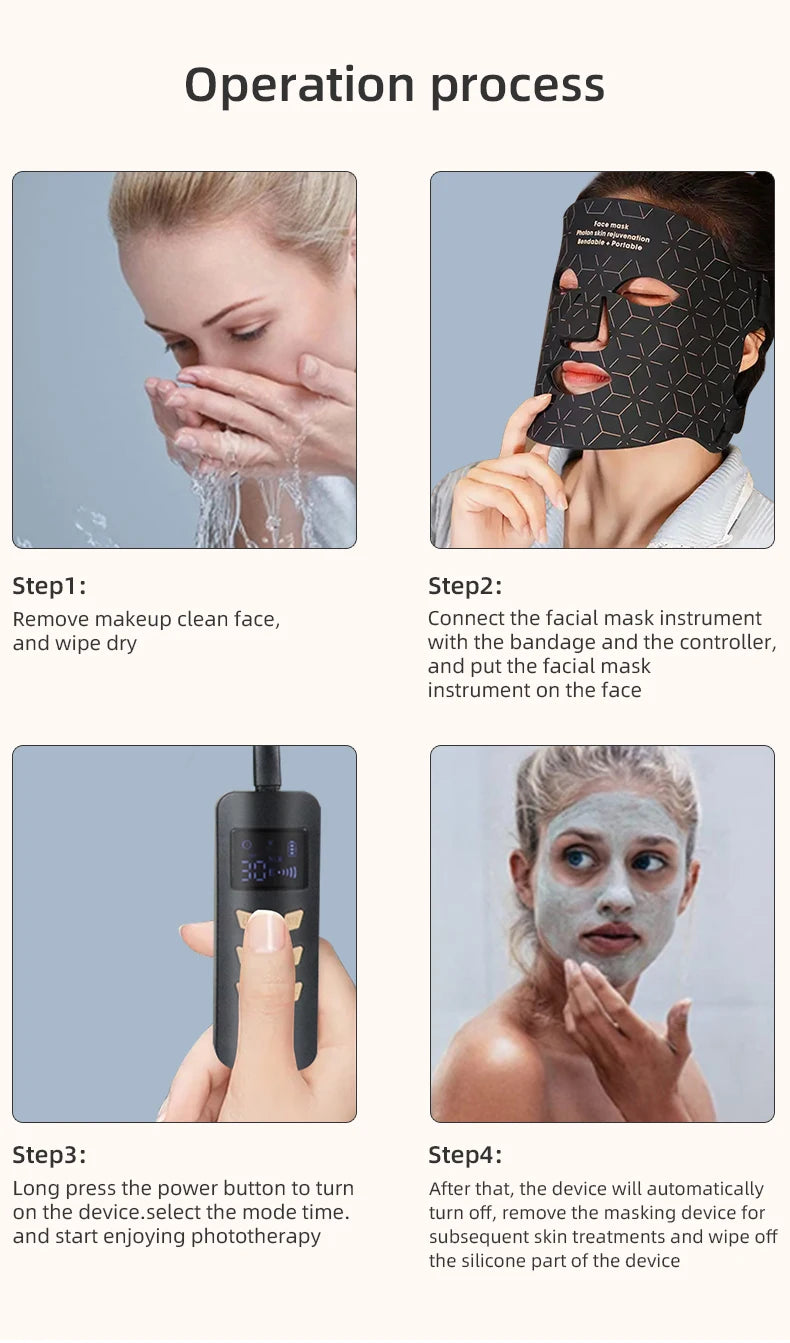 Wireless Red & Near Infrared LED Light Therapy Face Mask - 4-Color, 240 LEDs - Anti-Aging & Acne Treatment for Home Use