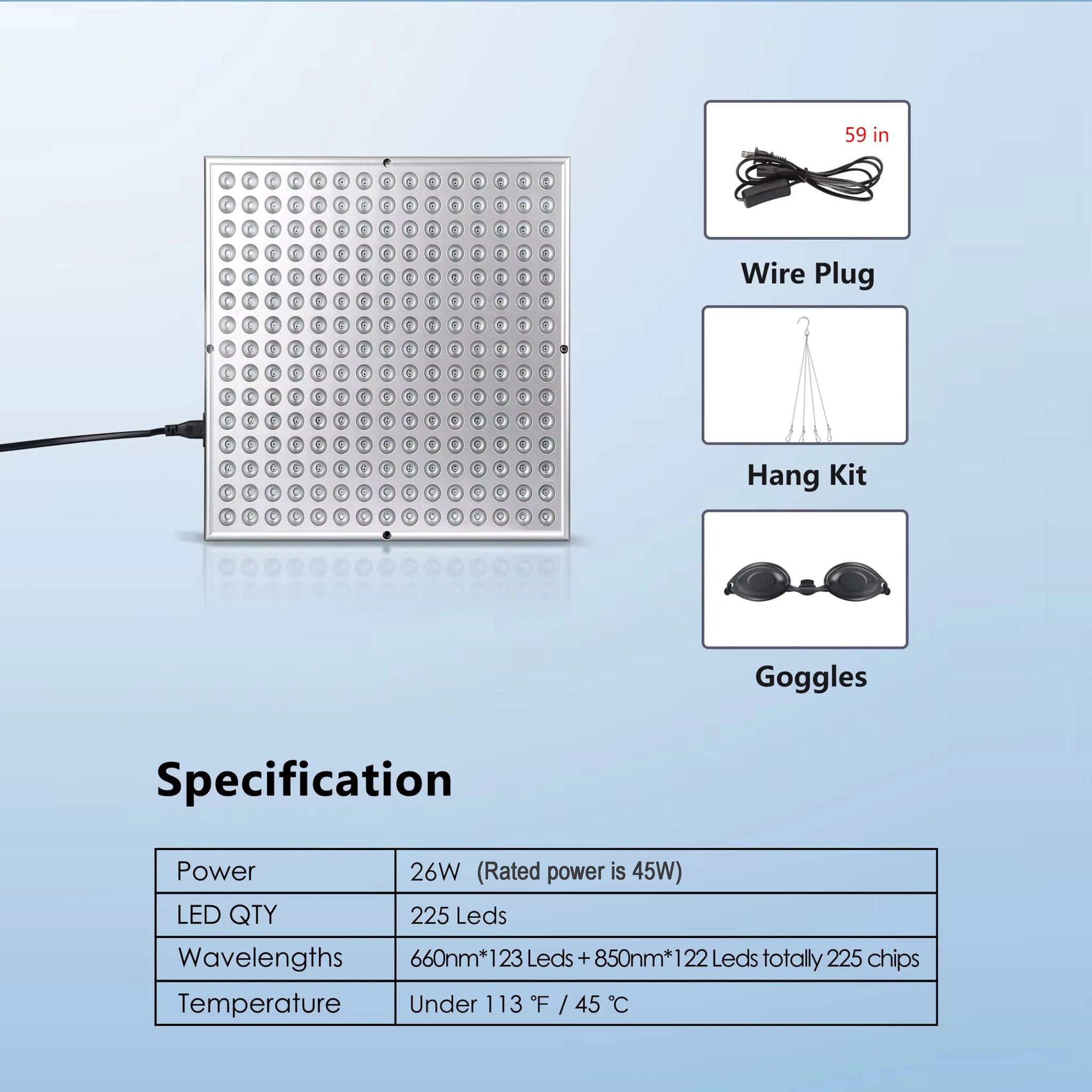 225 LEDs Red Light Therapy Panel, 660nm 850nm Infrared Light Therapy Device for Facial Anti-Aging & Body Pain Relief