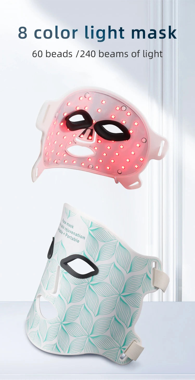 8-Color LED Light Therapy Mask for Face & Neck - Red Light Therapy for Anti-Aging & Acne Care