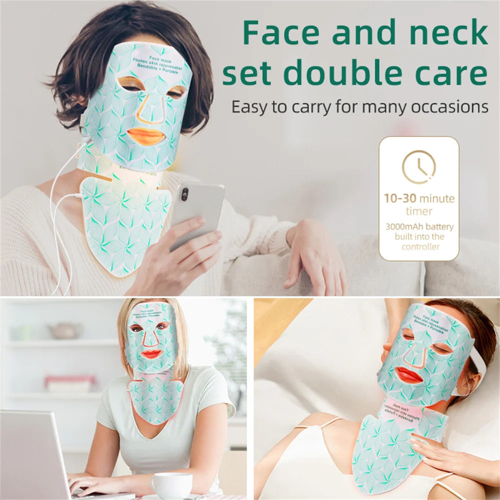 8-Color LED Face & Neck Light Therapy Mask - 480 Beams Red Light Therapy for Anti-Aging & Acne