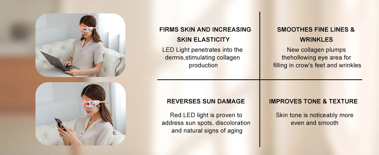 Red Light Therapy Eye Massager, Vibration LED Eye Mask for Dark Circles, Fine Lines & Wrinkle Removal Beauty Device