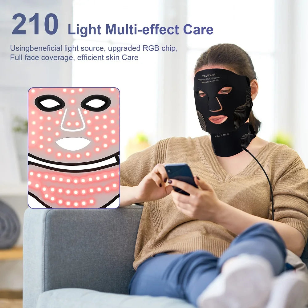 7-Color Silicone LED Face & Neck Therapy Mask - Professional Red Light Therapy for Skin Rejuvenation
