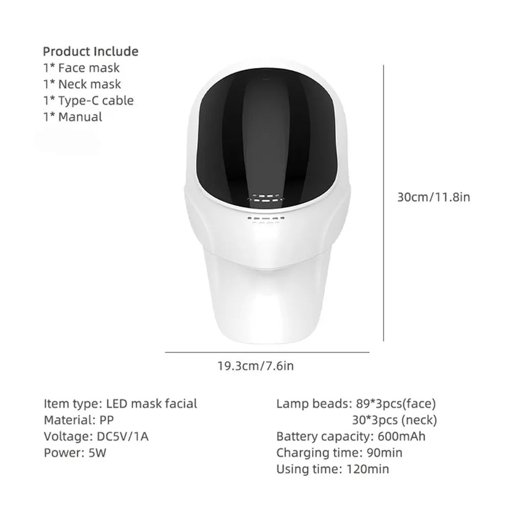 Wireless 7-Color LED Photon Therapy Face & Neck Mask - Rechargeable Facial Lifting & Skin Care Tool for Anti-Aging & Acne
