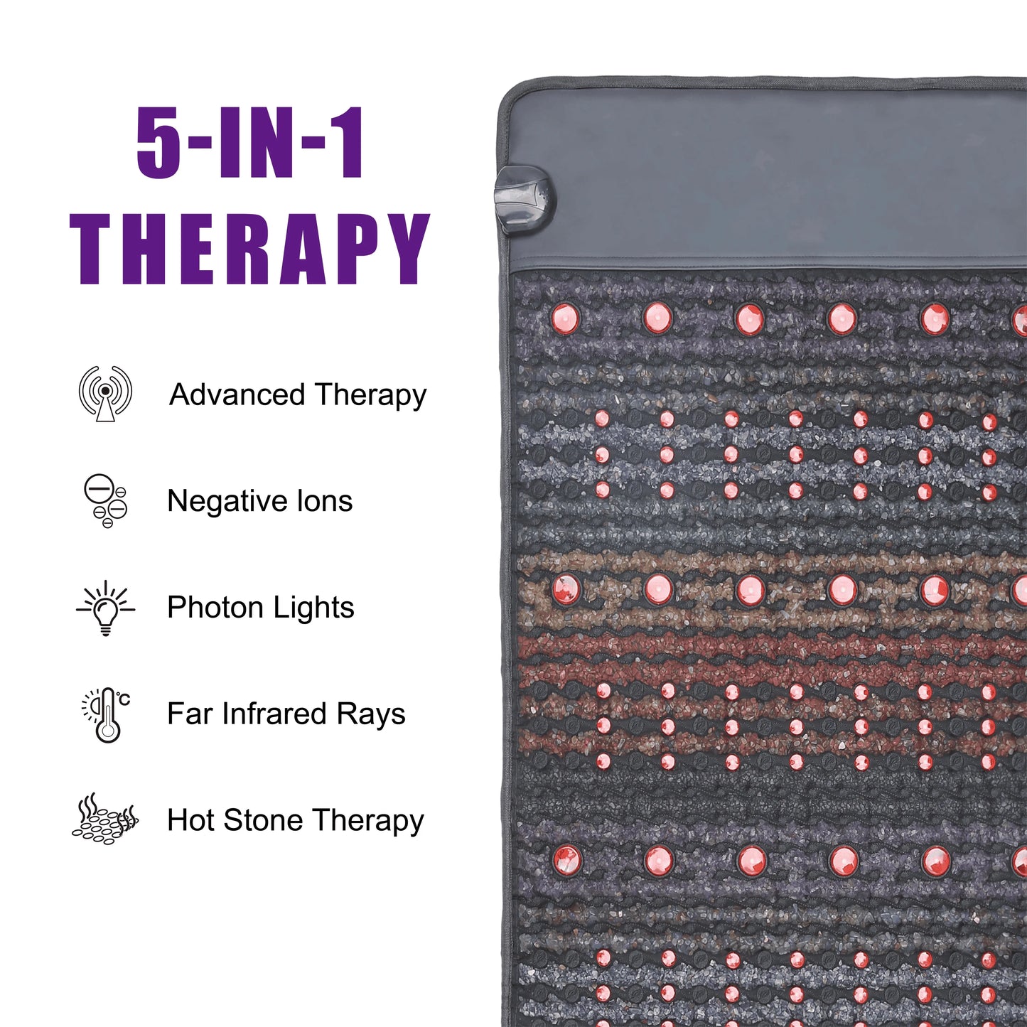 PEMF Infrared Therapy Mat 66x148cm | 8 Crystal Gemstones | 114-LED Red & NIR Light | 6 PEMF Coils | Large Body Massage Mattress