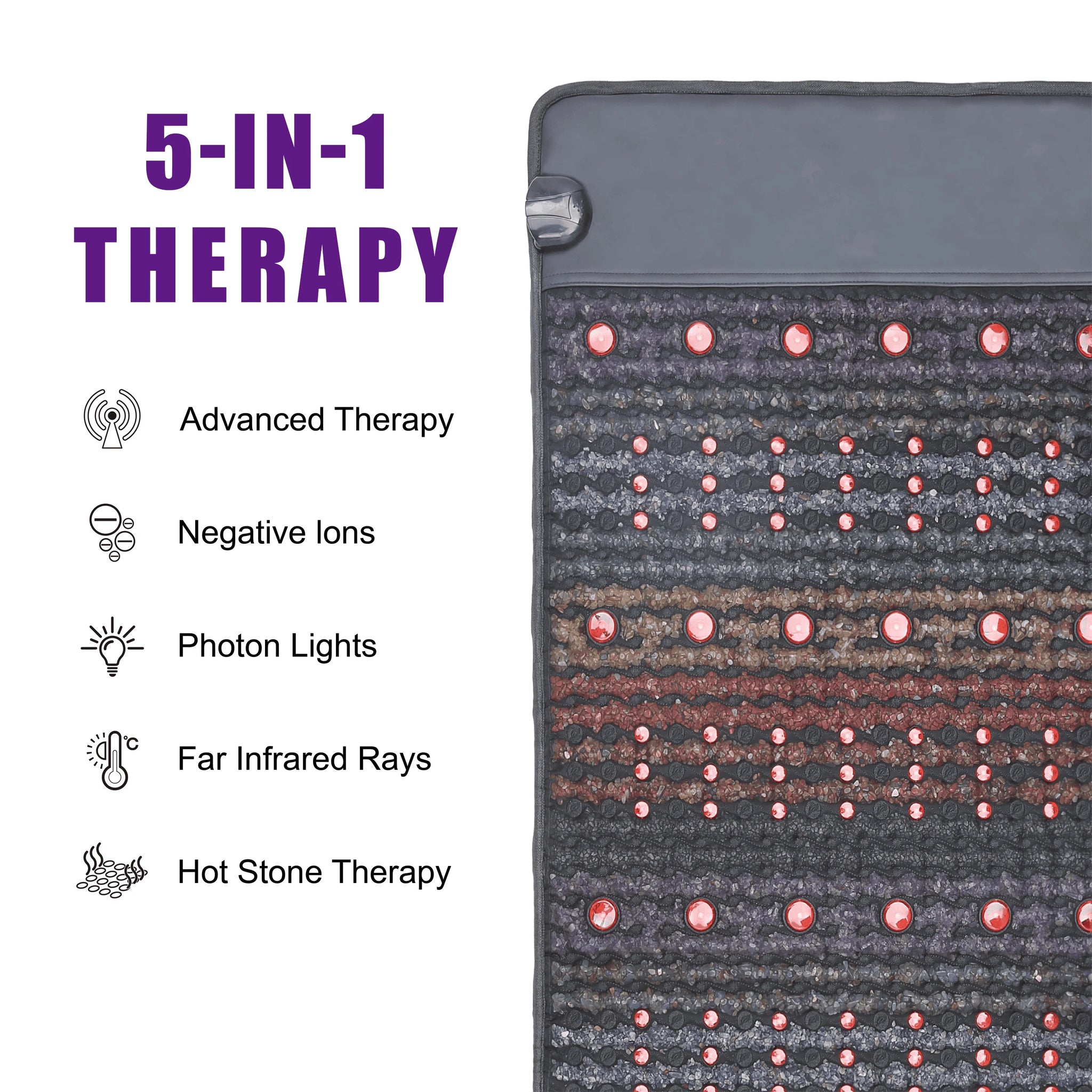 PEMF Infrared Therapy Mat 66x148cm | 8 Crystal Gemstones | 114-LED Red & NIR Light | 6 PEMF Coils | Large Body Massage Mattress