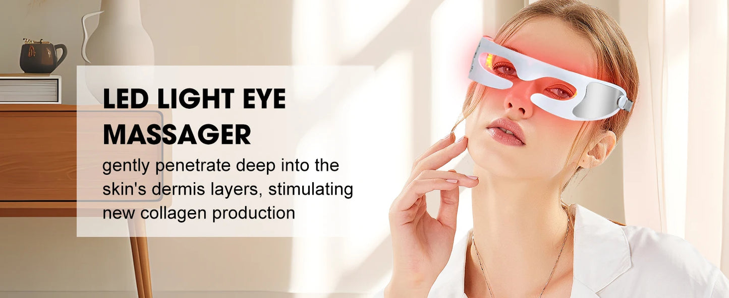 Red Light Therapy Eye Massager, Vibration LED Eye Mask for Dark Circles, Fine Lines & Wrinkle Removal Beauty Device