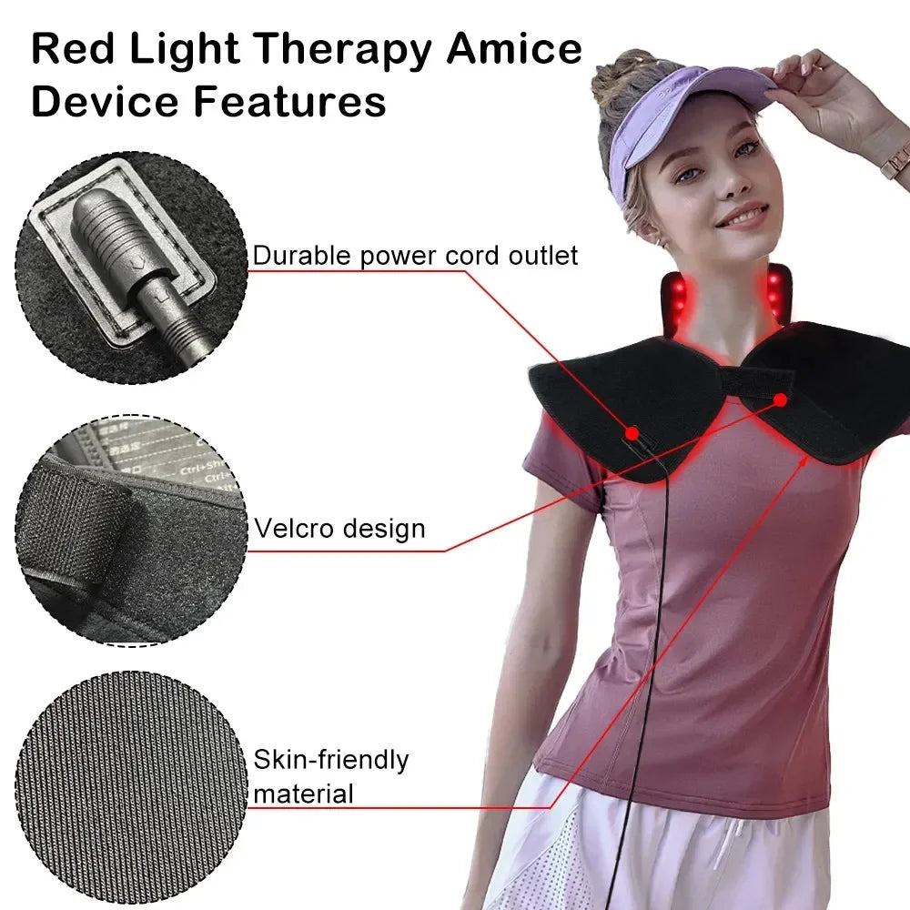 288 LEDs Red Light Therapy Neck Shoulder Wrap, 660nm 850nm Infrared Pad for Upper Back Pain Relief & Muscle Relaxing