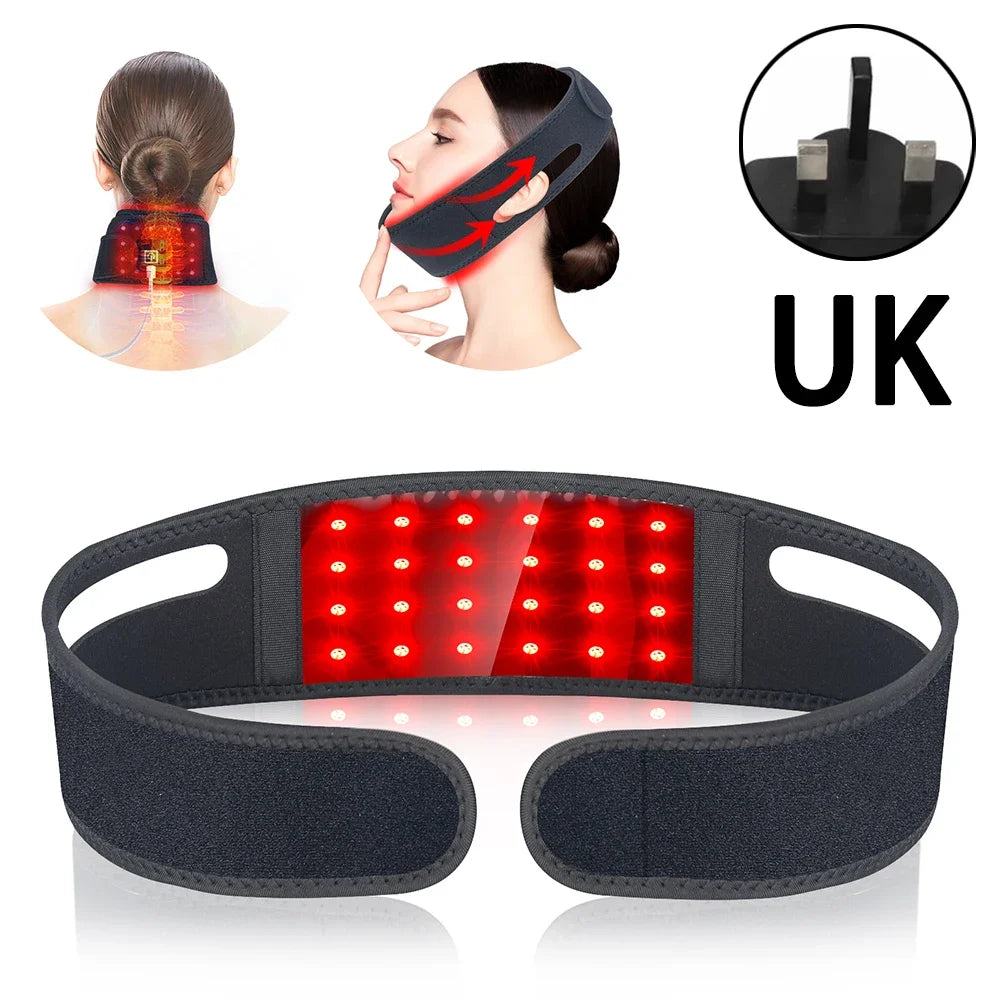 72 LEDs Red Light Therapy Neck Wrap, 660nm 850nm Infrared Chin Lifting Belt for Skin Firming & Neck Pain Relief
