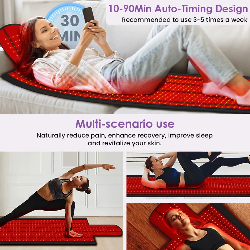 1370 LEDs Professional Red Light Therapy Pad, 660nm 850nm Infrared Body Mat for Full Body Pain Relief & Recovery