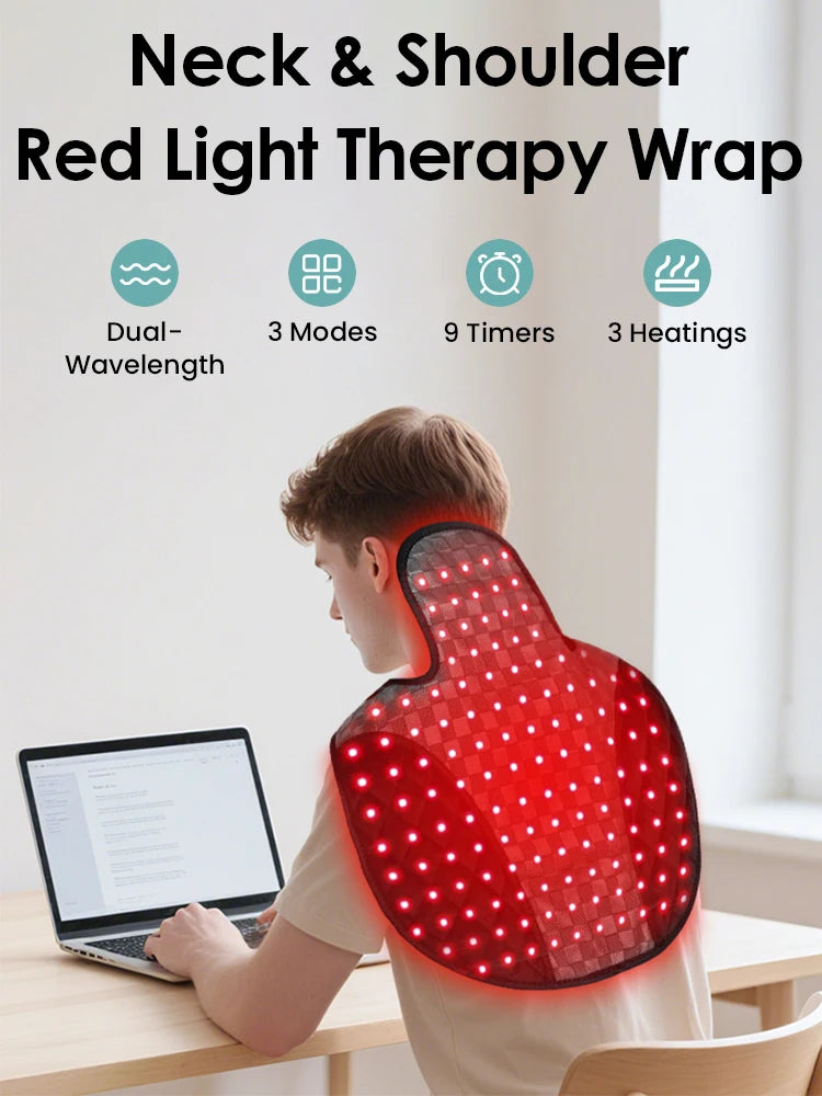 Red Light Therapy Neck & Shoulder Wrap, 660nm 850nm Infrared Shoulder Pad with 5 Heat Levels for Muscle & Joint Pain Relief