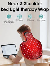 Red Light Therapy Neck & Shoulder Wrap, 660nm 850nm Infrared Shoulder Pad with 5 Heat Levels for Muscle & Joint Pain Relief