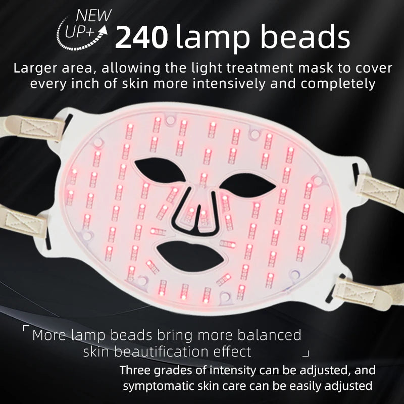 4-Color Silicone LED Face Mask, 850nm Near-Infrared & Red Light Therapy Device, 3000mAh Rechargeable Beauty Mask (240 LEDs)