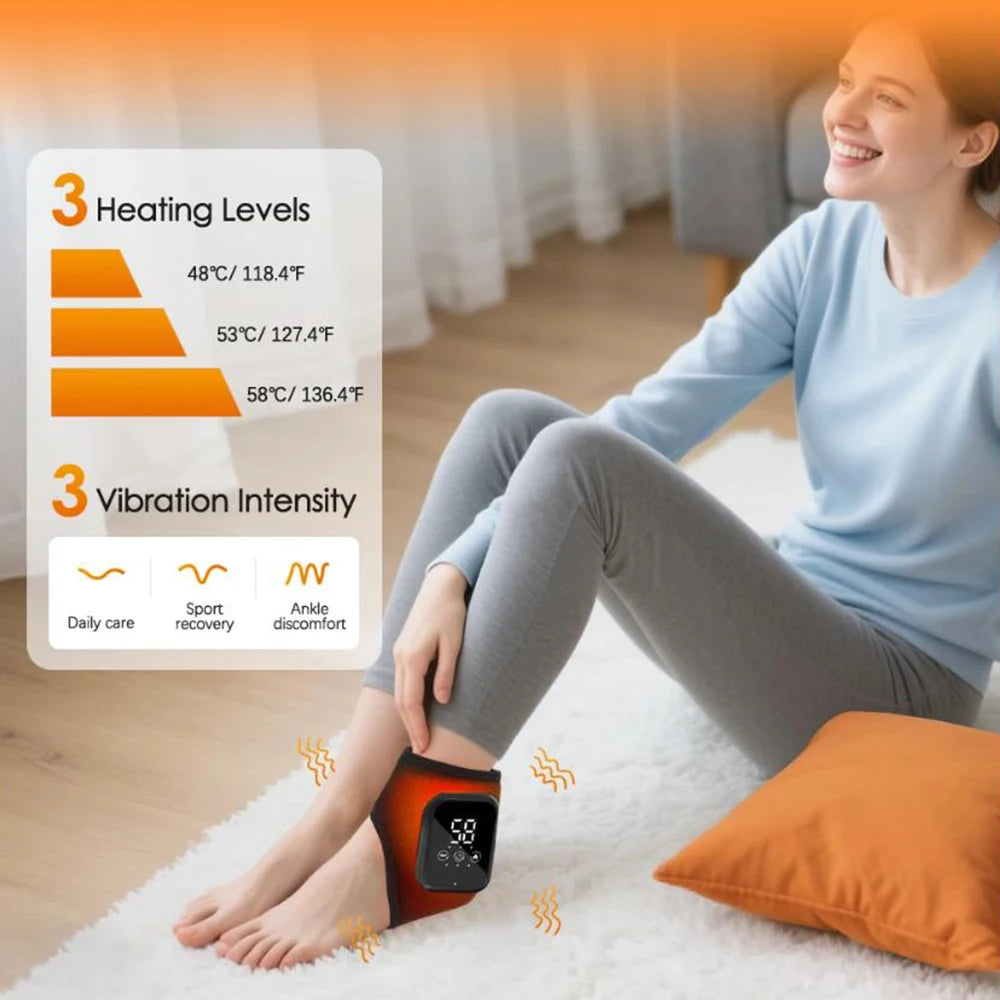 2PCS Cordless Ankle Massager with Heat & Vibration, Rechargeable Heated Foot Wrap for Pain Relief & Recovery (3 Levels)
