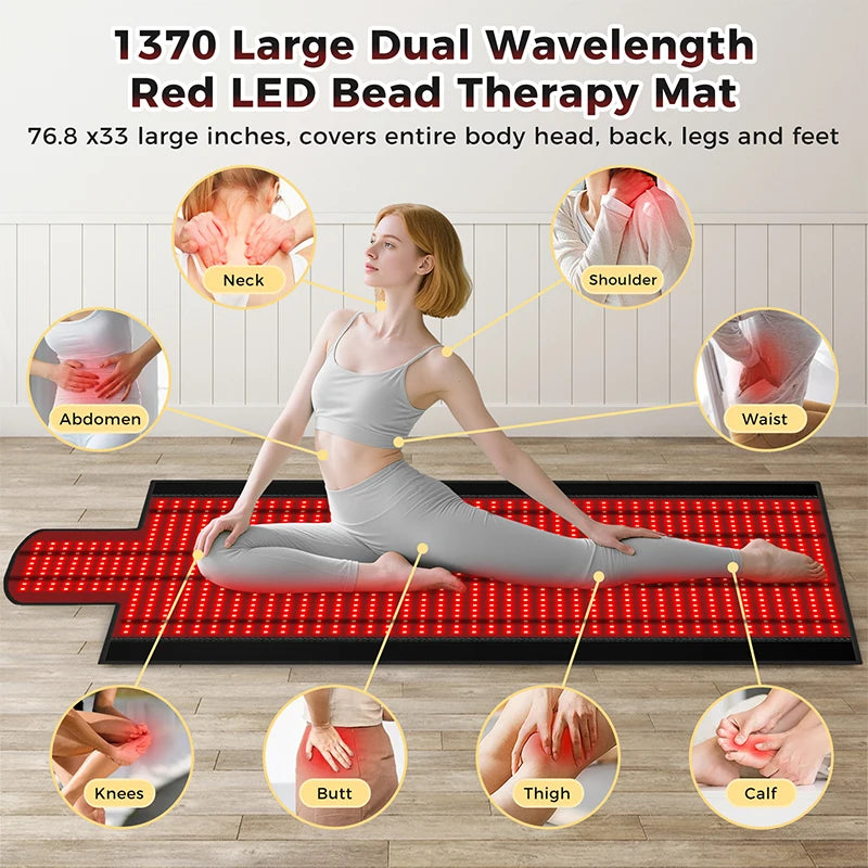 1370 LEDs Professional Red Light Therapy Pad, 660nm 850nm Infrared Body Mat for Full Body Pain Relief & Recovery