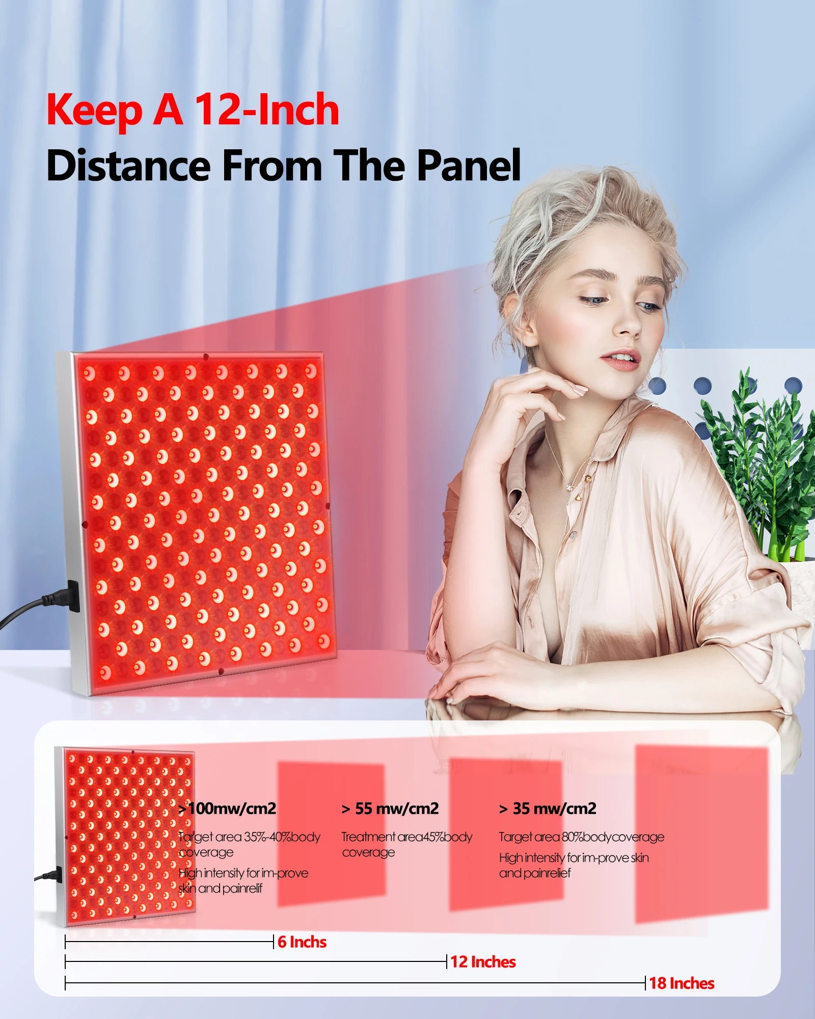 225 LEDs Red Light Therapy Panel, 660nm 850nm Infrared Light Therapy Device for Facial Anti-Aging & Body Pain Relief