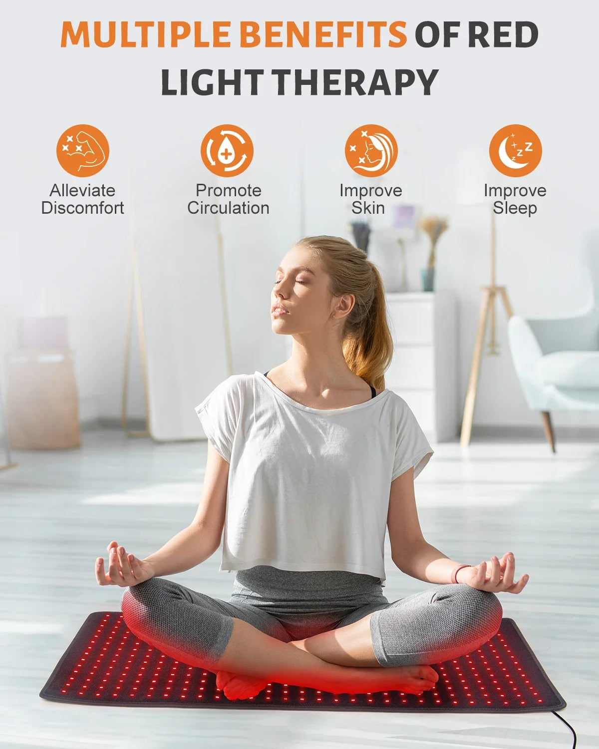 406 LEDs Red Light Therapy Mat, 34.3"x15.9" Large Infrared Pad with 60W Power & 180mw/cm² for Back Waist Pain Relief