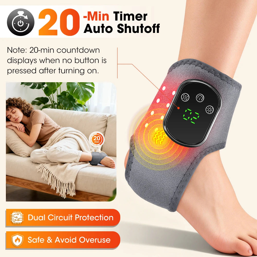 Cordless Red Light Therapy Ankle Massager, 40 Triple-Core 660nm LED Heat Wrap with Vibration for Ankle Pain Relief