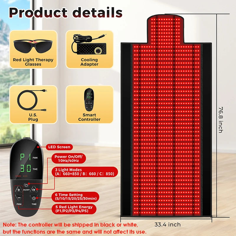 1370 LEDs Professional Red Light Therapy Pad, 660nm 850nm Infrared Body Mat for Full Body Pain Relief & Recovery