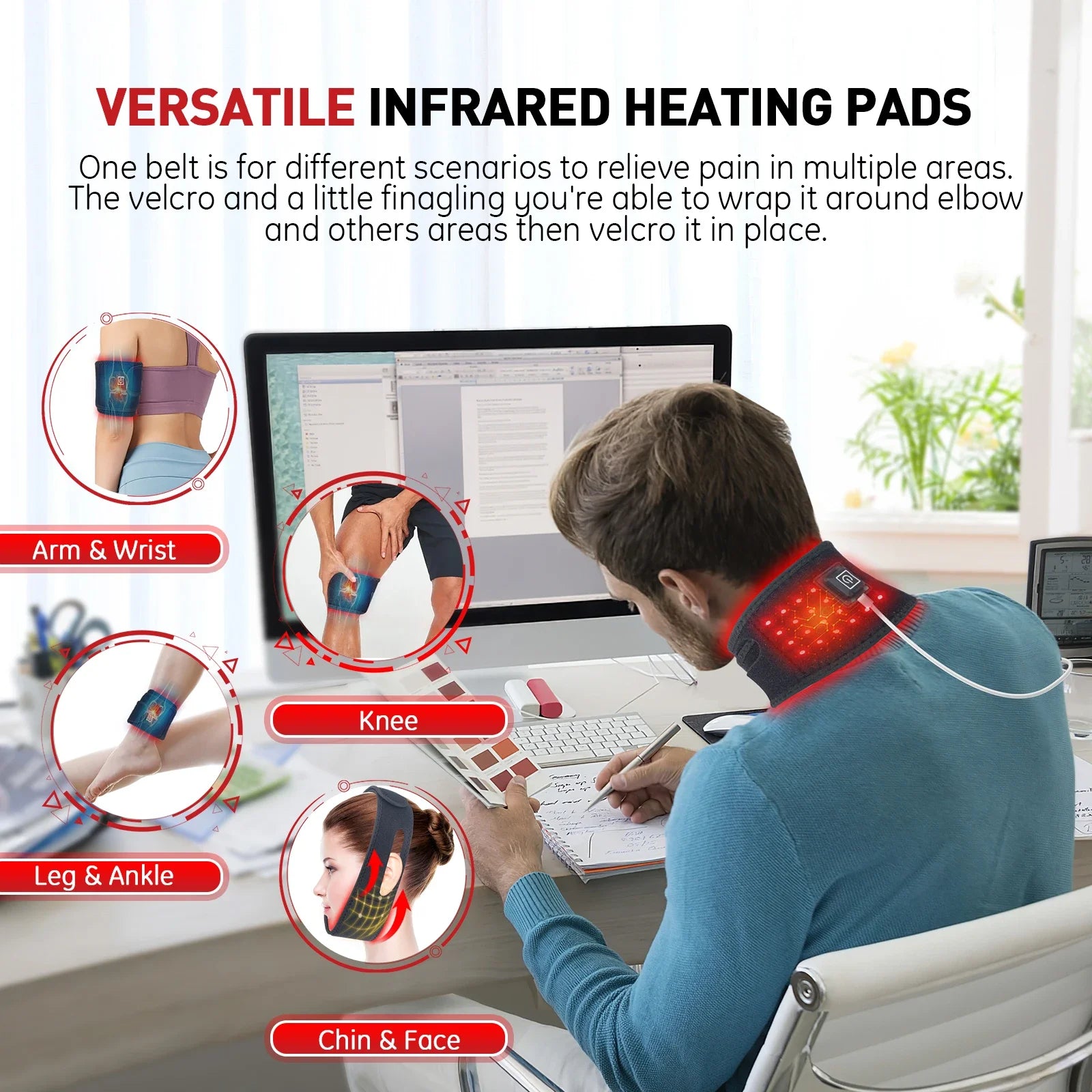 72 LEDs Red Light Therapy Neck Wrap, 660nm 850nm Infrared Chin Lifting Belt for Skin Firming & Neck Pain Relief