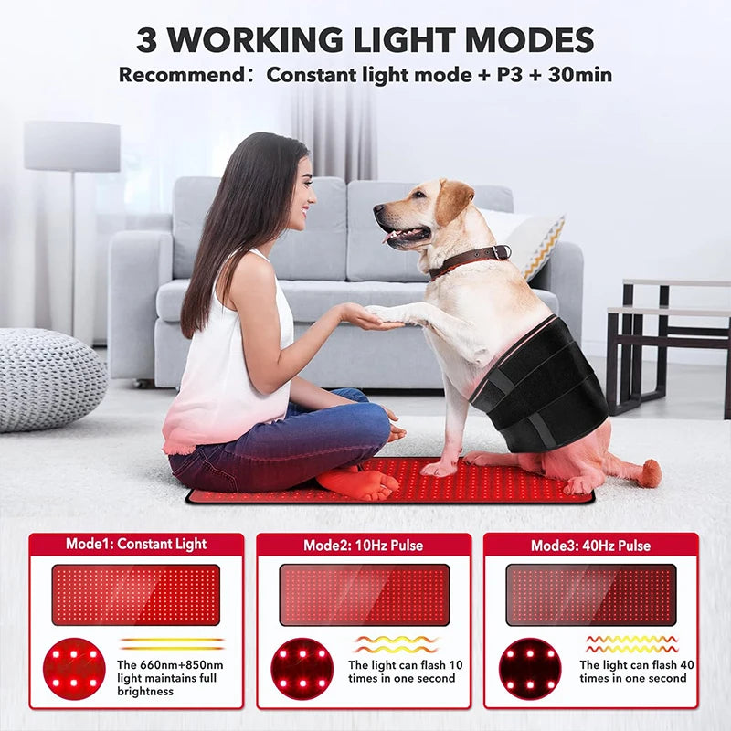 360 LEDs Red Light Therapy Pad, 660nm 850nm Infrared Mat with 10Hz 40Hz Pulse for Back Waist Shoulder Muscle Pain Relief