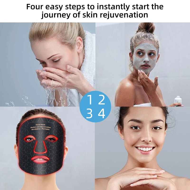 Wireless Red & Near Infrared LED Light Therapy Face Mask - 4-Color, 240 LEDs - Anti-Aging & Acne Treatment for Home Use