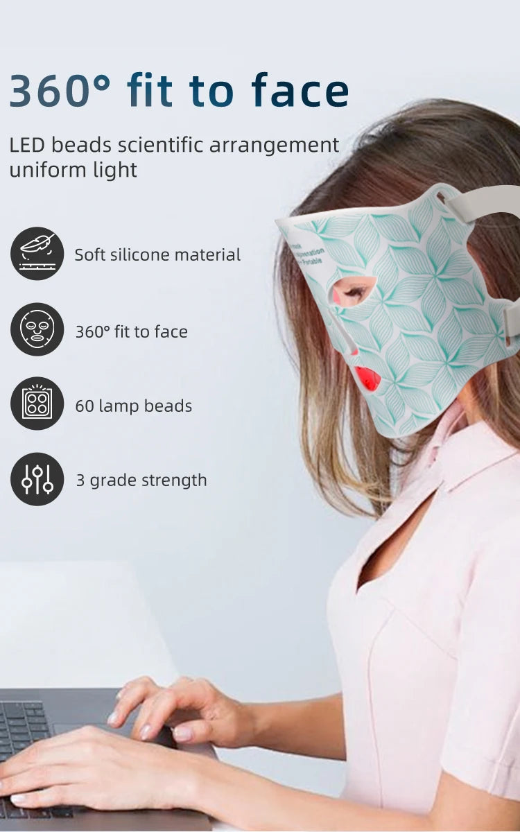 8-Color LED Light Therapy Mask for Face & Neck - Red Light Therapy for Anti-Aging & Acne Care