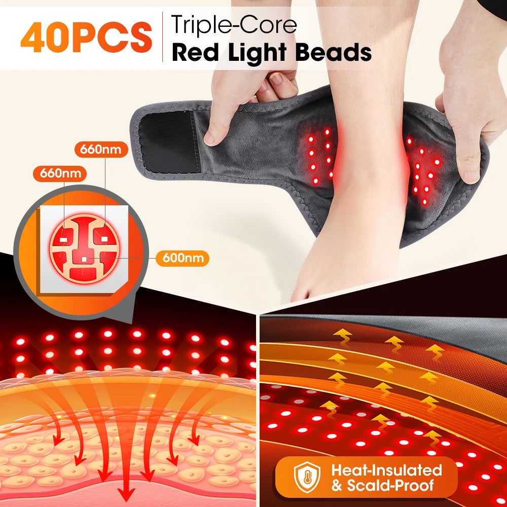 Cordless Red Light Therapy Ankle Massager, 40 Triple-Core 660nm LED Heat Wrap with Vibration for Ankle Pain Relief