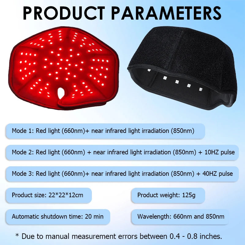 Red Light Therapy Hair Growth Cap, 660nm 850nm Infrared LED Hat with 10Hz 40Hz Pulse Modes for Hair Loss Treatment