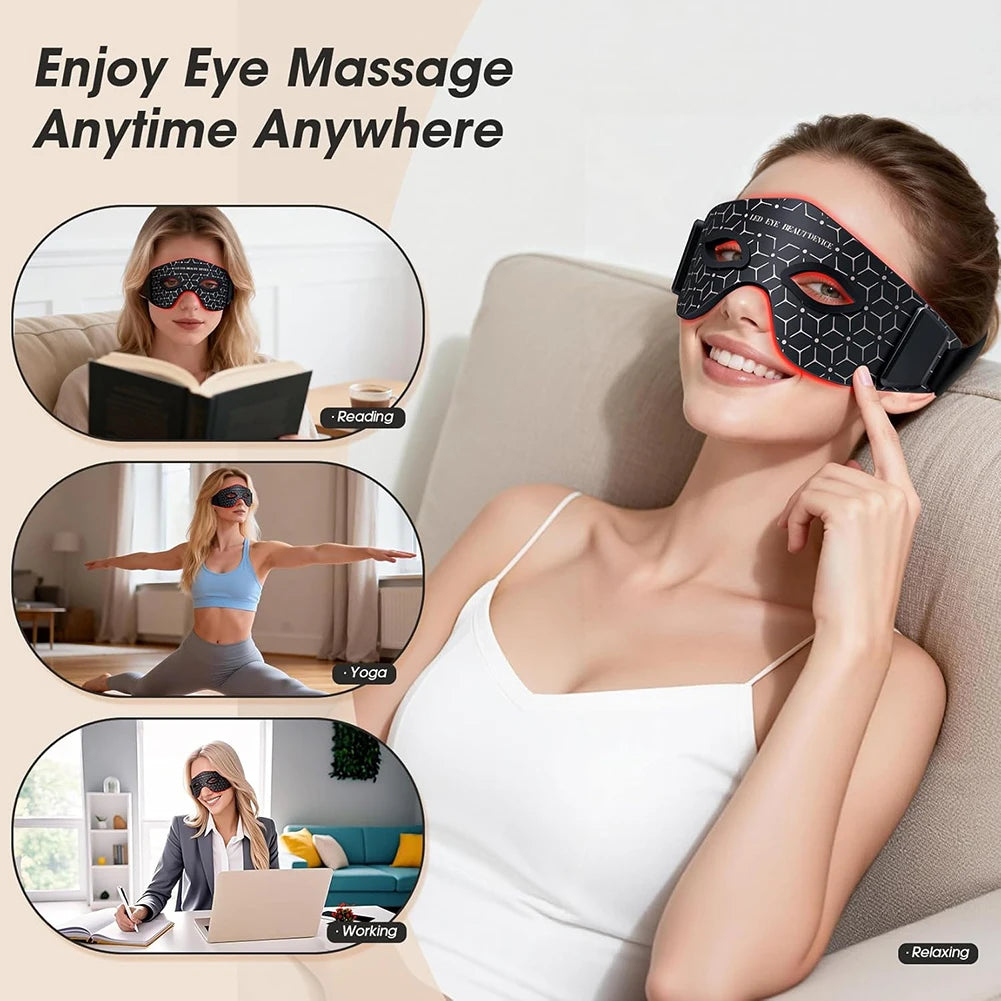 Red Light Therapy Eye Mask (630NM 850NM LED) - 5 Modes Massager for Eye Bags, Dark Circles, Puffiness & Fine Lines