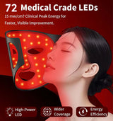 Wireless LED Red Light Therapy Face Mask - Red, Infrared, Blue & Yellow Light - 72 LEDs, Rechargeable for Anti-Aging & Balanced Skin